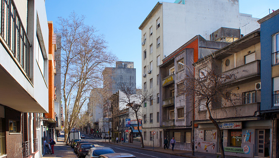 Montevideo, Uruguay-18 June, 2020: City streets in Montevideo downtown and historic center