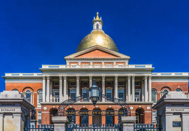 Golden Dome State House State Legislature Governor Office Boston Massachusetts. Massachusetts State House built 1798 and gold leaf gilding 1874