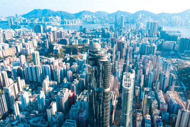 Drone view of Kowloon city in Hong Kong Drone view of Kowloon city in Hong Kong mong kok stock pictures, royalty-free photos & images