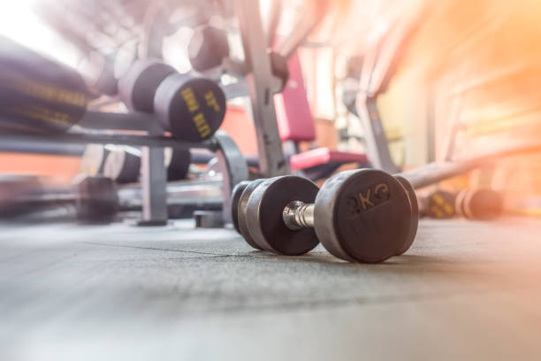 istock Indoor gym equipment interior view 1300762316