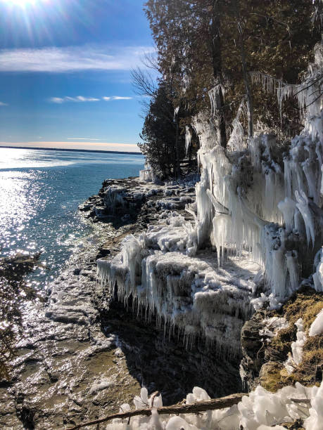 istock Icy rocks at Cave Point in Wisconsin 1300764116