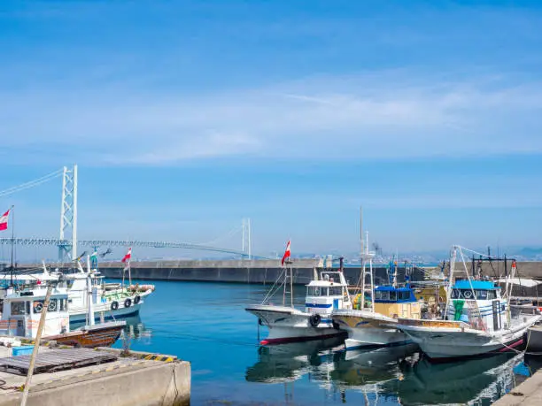 Awaji island 20/Mar./2019 : Fishing boat is moored at Akashi harbor