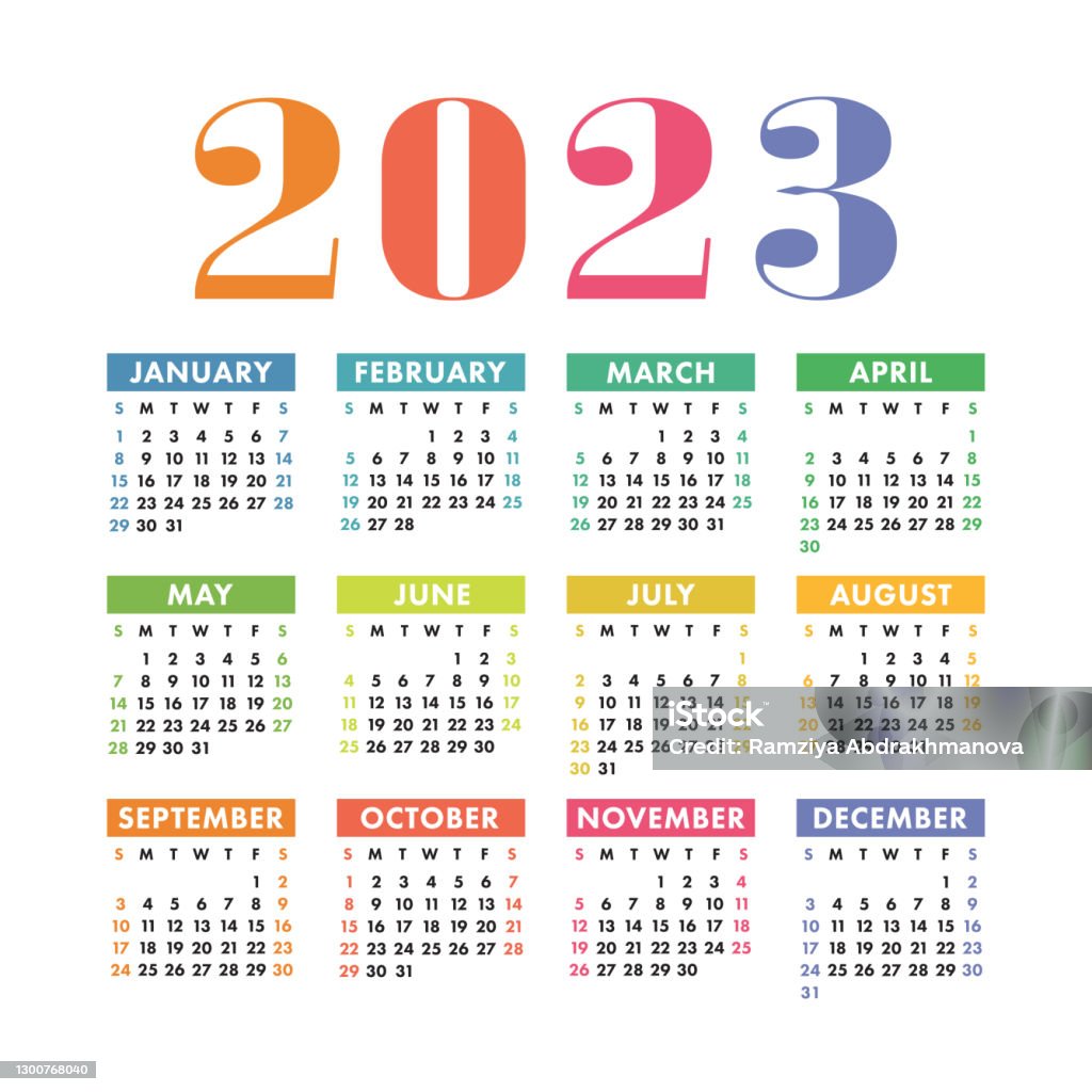 Calendar 2023 English Colorful Vector Square Wall Or Pocket Calender