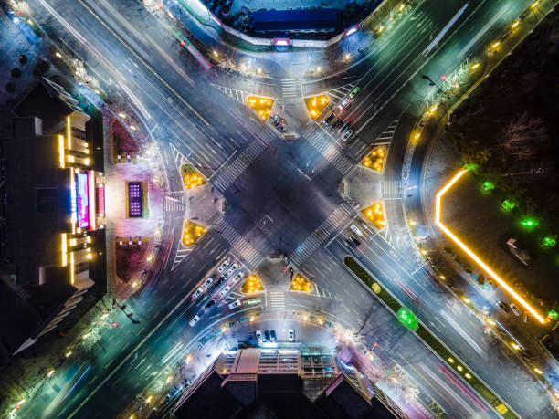 istock Drone Point of View Sreet Crossroad 1300768144