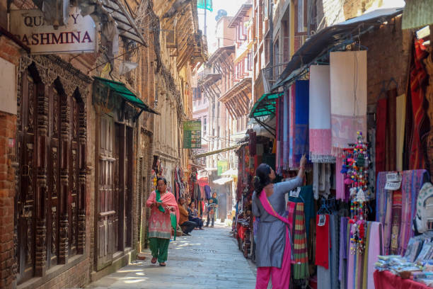 Bandipur, Nepal - 10 January 2020: the pedestrian zone in the center of Bandipur village on Nepal