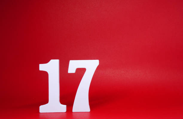 istock No. 17 ( Seventeen ) Isolated red  Background with Copy Space - Number 17% Percentage or Promotion - Discount or anniversary concept 1300772566
