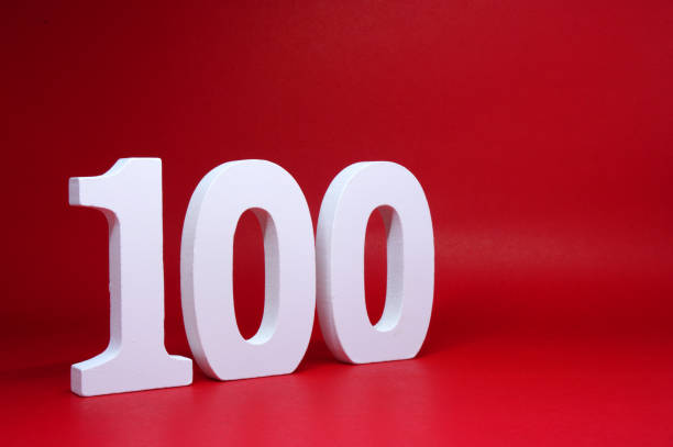 istock Number One Hundred  ( 100 ) Percentage on Red  Background with Copy Space - Discount 100% Safe Price Business finance promotion Concept - number object 1300772591