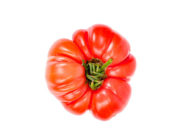 istock Big pink beef tomato isolated on white background. 1300774336