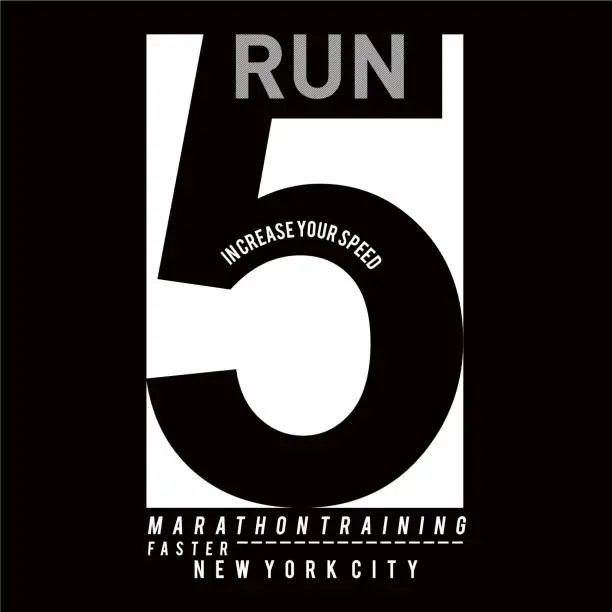 Vector illustration of Vector illustration on a theme of run and running in New York City. Sport typography, t-shirt graphics, poster, print, run, banner, flyer, postcard - Vektör