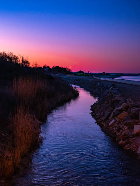 Winter twilight at the beach in Plymouth, Massachusetts