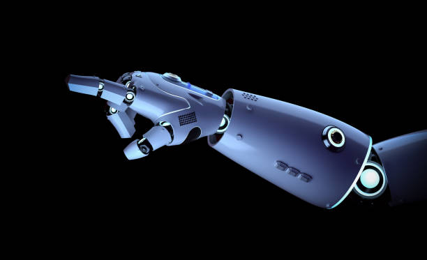 istock robot hand finger point isolated on black 1300783742