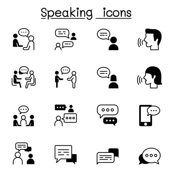 ilustrações de stock, clip art, desenhos animados e ícones de talk, speech, discussion, dialog, speaking, chat, conference, meeting icon set vector illustration graphic design - f04