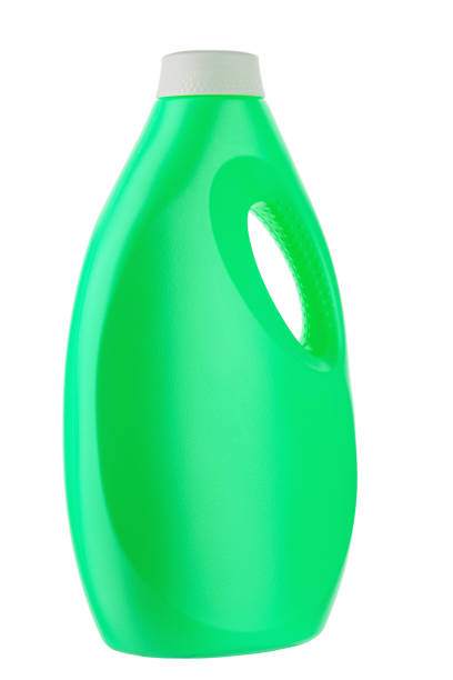 istock Green plastic bottle for liquid laundry detergent, cleaning agent, bleach or fabric softener isolated on white background. 1300785796
