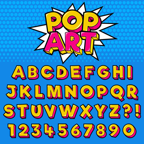буква алфавита с номерами поп-арт стиль дизайна - поп арт stock illustrations
