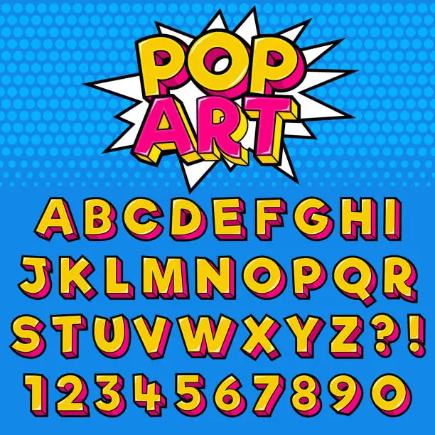 Vector illustration of Letter Alphabet With Numbers Pop Art Style Design