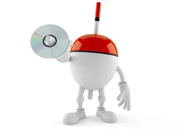 cd 디스크를 들고 낚시 플로트 캐릭터 - dvd cd computer software red 뉴스 사진 이미지