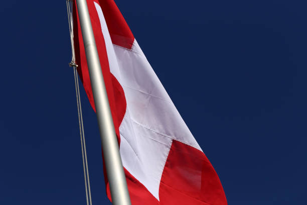 istock The flag of Switzerland during a windy day 1300794947