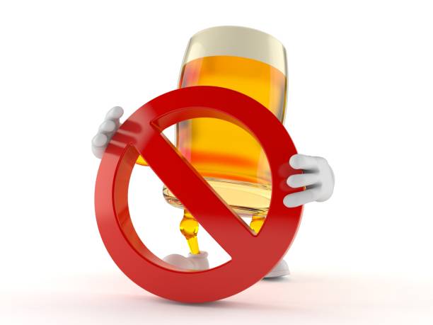 Beer character with forbidden sign isolated on white background. 3d illustration