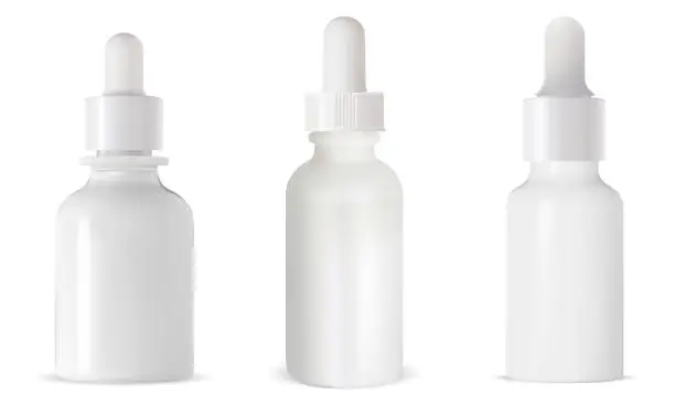 Vector illustration of White dropper bottle. Cosmetic eye serum mock up