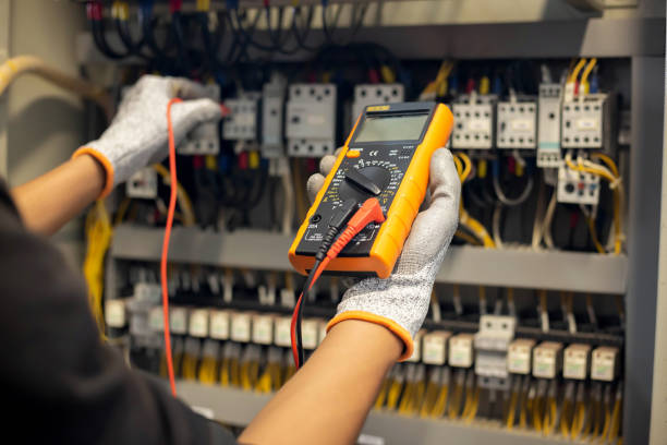 istock Electrician engineer uses a multimeter to test the electrical installation and power line current in an electrical system control cabinet. 1300797265