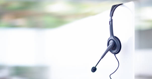 istock Communication support, call center and customer service help desk. VOIP headset for customer service support (call center) concept 1300797329