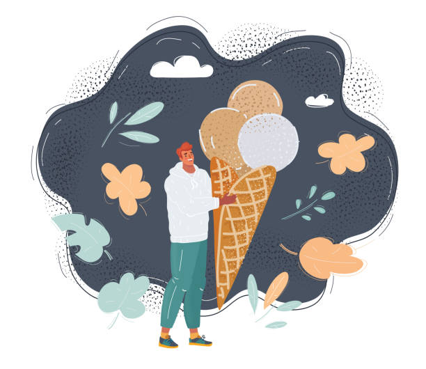 istock Vector illustration of man with ice cream isolated on dark background 1300798317