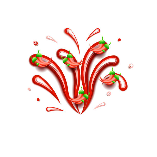 istock Abstract Paper Cut Ilustration Water Splash Drops Color Red With Bitter Pepper Background Vector Design Style 1300802906