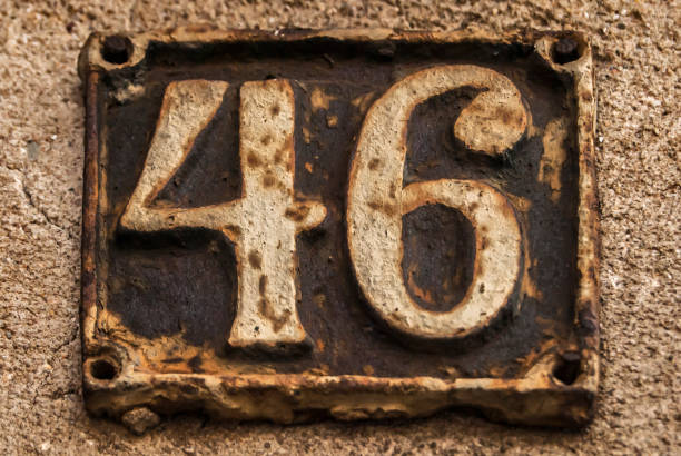 istock Old retro cast iron plate number 46 1300806007
