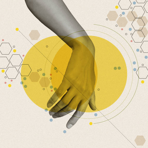 istock Art collage with human palm and creative elements, geometric shapes for posters, banners, wallpaper. Science, research, discovery, technology concept. Pop art. Zine culture. Fashion magazine style. 1300807292