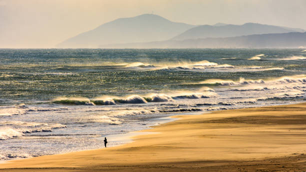 istock Beautiful shot of sea waves under a cloudy sky 1300808612