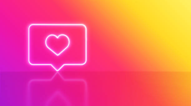 Icon like heart on instagram. Social media concept. Icon like heart in neon on instagram with space for text. Social media concept. Notifications like. auto post production filter stock pictures, royalty-free photos & images