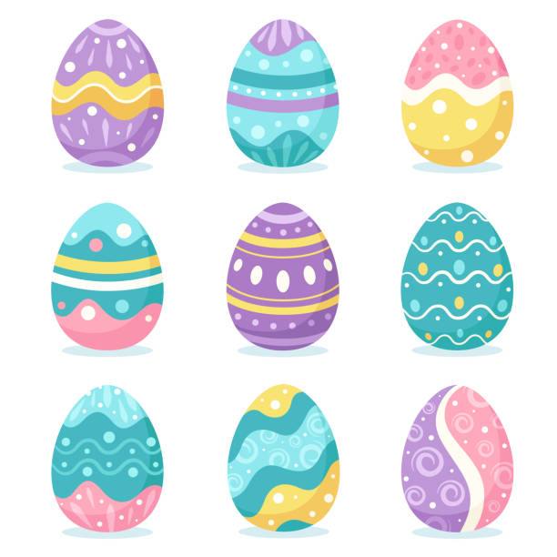 ilustraciones, imágenes clip art, dibujos animados e iconos de stock de huevos de pascua. feliz pascua. ilustración vectorial - huevo de pascua de chocolate