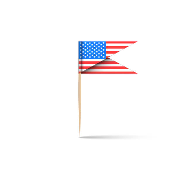 istock USA paper flag burger stick with a toothpick with shadow isolated white background, design element for America geolocation, realistic 3d vector illustration 1300814310