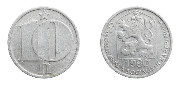 istock ten czechoslovakia koruna coin on white isolated background 1300814370