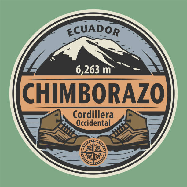 stempel oder emblem mit text chimborazo, ecuador - schichtvulkan stock-grafiken, -clipart, -cartoons und -symbole