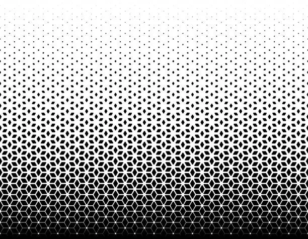 Vector illustration of Seamless halftone vector background.Filled with black figures with rounded corners .Middle fade out.