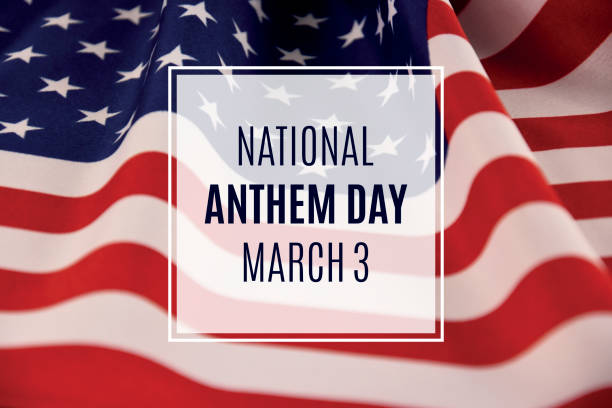 National Anthem Day stock images Wavy american flag close-up stock images. Detail of an American flag images. American flag background stock photo. Anthem Day Poster, March 3. Important day national anthem stock pictures, royalty-free photos & images
