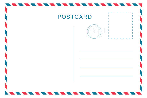 ilustraciones, imágenes clip art, dibujos animados e iconos de stock de postal vintage con textura de papel blanco. plantilla de postal de viaje. diseño de tarjeta postal. tarjeta de correo vectorial en blanco. - postage stamp air mail envelope mail
