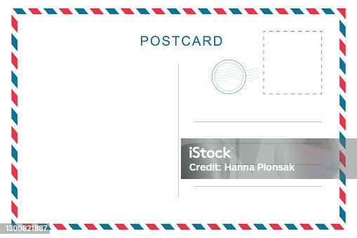 istock Vintage postcard with white paper texture. Travel postcard template. Postal card design. Blank vector post card. 1300821887