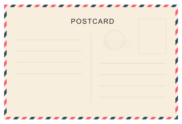 vintage-postkarte mit papier-textur. reise-postkarte-vorlage. postkarte design. leere vektor-postkarte. - postkarte stock-grafiken, -clipart, -cartoons und -symbole