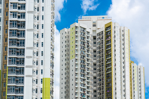 The appearance of tall residental apartment buildings in Hong Kong