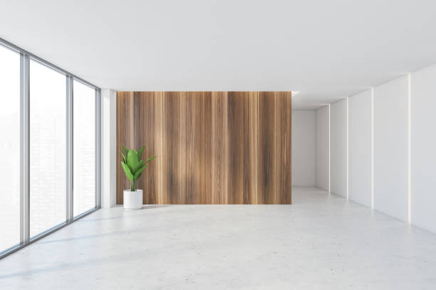 istock White and wooden empty reception hall, white floor near windows 1300822598