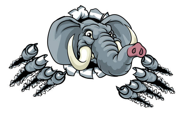 Elephant Sports Animal Mascot A tough mean looking elephant sports mascot breaking through the background republican elephant logo stock illustrations
