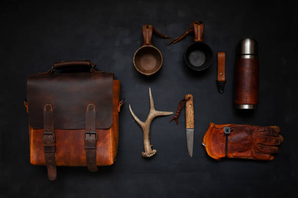 istock leather handmade bag and traveler equipment 1300826972