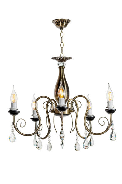 istock Five-lamp suspended ceiling chandelier. With candle shaped lamp bulbs 1300830488