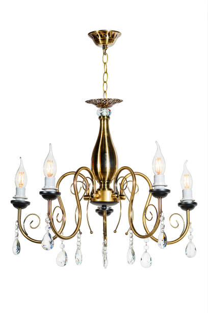 istock Five-lamp suspended ceiling chandelier. With candle shaped lamp bulbs 1300830496