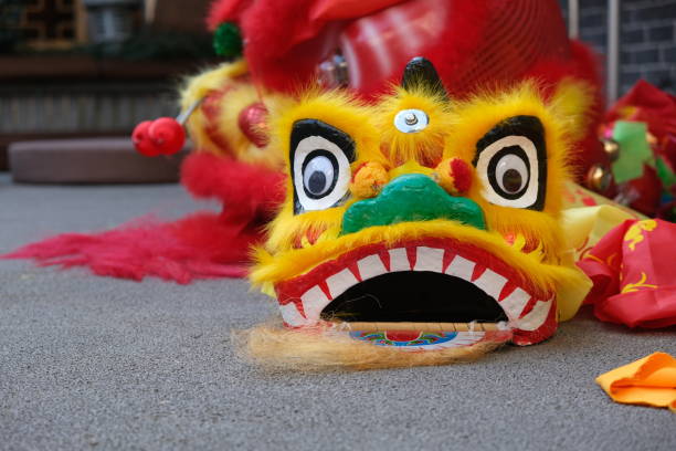 istock Chinese lion dance head on ground 1300831825