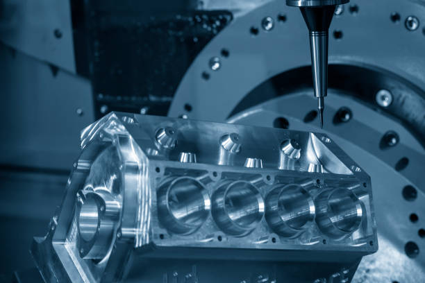 istock The  5-axis machining center cutting the v8-engine cylinder block. The 5-axis milling machine cutting the aluminum cylinder block. 1300833287