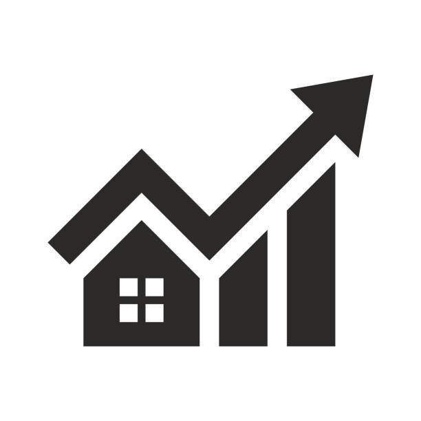 House investment growth icon. Real estate. Property value. Vector icon isolated on white background. inflation stock illustrations