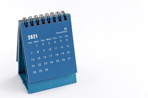 November 2021 calendar on white background